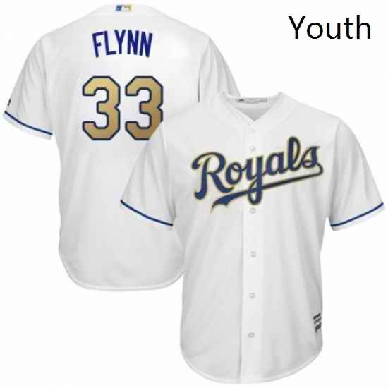 Youth Majestic Kansas City Royals 33 Brian Flynn Replica White Home Cool Base MLB Jersey